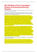 NR 706 Week 3 Part 2 Translation Science and Advanced Nursing Practice