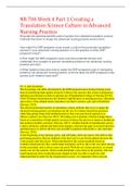 NR 706 Week 4 Part 1 Creating a Translation Science Culture in Advanced Nursing Practice