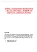 Week 7 Assignment Hypothesis Test for the Mean - Population Standard- GRADED A Deviation Known