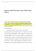 Health Care Policy|NR 506 Week 8 Graded Discussion: Global Policy Reform
