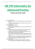 NR 599 Informatics for Advanced Practice  Final Exam Study Guide