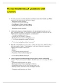 Chamberlain College of Nursing - Mental Health NCLEX Questions with Answers Rated A