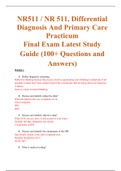 NR511 / NR 511, Differential Diagnosis And Primary Care Practicum Final Exam Latest Study Guide (100  Questions and Answers)