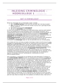 Hoorcollege Aantekeningen Inleiding Criminologie voor Sociale Wetenschappers