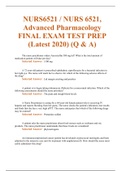 NURS6521 / NURS 6521, Advanced Pharmacology FINAL EXAM TEST PREP (Latest 2020) (Q & A)