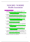 NUR 2092 / NUR2092 Health Assessment UPDATED test bank (2020) | (Questions and Answers) | Rasmussen College