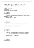 APOL 220 Quiz 8 (Latest 3 Versions) APOL 220 INTRODUCTION TO APOLOGETICS, Liberty University