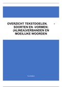 Nederlands: overzicht tekstsoorten, -vormen en -doelen; (alinea)verbanden en moeilijke woorden