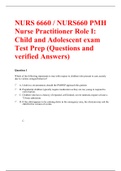 NURS 6660 / NURS6660 PMH Nurse Practitioner Role I: Child and Adolescent  exam Test Prep|Latest, (Questions and 100 %  correct Answers)