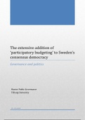 Essay Governance and Politics: The extensive addition of ‘participatory budgeting’ to Sweden's consensus democracy