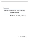 Summary Microeconomics, Institutions and Welfare Midterm