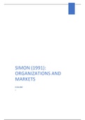 ECB1IEBE: Summary Theme 8 Herbert A. Simon (1991) Organizations and Markets 