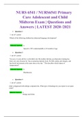 NURS 6541 / NURS6541 Primary Care Adolescent and Child Midterm Exam | Questions and Answers | LATEST 2020 /2021