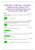 NURS 6541 / NURS6541 Primary Care Adolescent and Child Midterm Exam (3 Versions)| Questions and Answers | LATEST 2020 /2021 