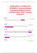 NURS-6512N / NURS 6512 / NURS6512, Advanced Health Assessment Midterm Exam | LATEST 2020 / 2021 | Already Graded A