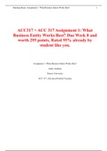 ACC317 > ACC 317 Assignment 1: What Business Entity Works Best? Due Week 8 and worth 295 points, Rated 95% already by student like you.