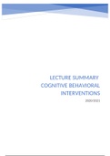 Lecture summary Cognitive Behaviour Interventions 2020/2021
