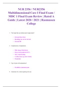NUR 2356 / NUR2356 Multidimensional Care I Final Exam / MDC 1 Final Exam Review | Rated A Guide | Latest 2020 / 2021 | Rasmussen College