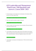 ATI Leadership and Management Final Exam &vert; 160 Questions and Answers &vert; Latest 2020 &sol; 2021