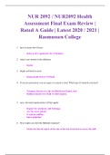 NUR 2092 / NUR2092 Health Assessment Final Exam Review | Rated A Guide | Latest 2020 / 2021 | Rasmussen College