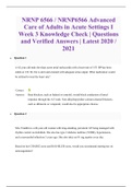 NRNP 6566 / NRNP6566 Advanced Care of Adults in Acute Settings I Week 3/4/5/6/7/8/9/11  Knowledge Check | Questions and Verified Answers | Latest 2020 / 2021