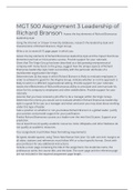 MGT 500 Assignment 3 Leadership of Richard Branson Assess the key elements of Richard Bransonas