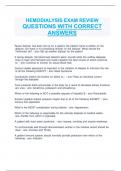 HEMODIALYSIS EXAM REVIEW QUESTIONS WITH CORRECT ANSWERS