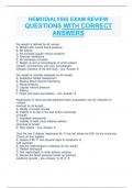 HEMODIALYSIS EXAM REVIEW QUESTIONS WITH CORRECT ANSWERS