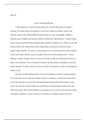PHI 105 Critical Thinking Reflection Completion.docx    PHI-105  Critical Thinking Reflection  Critical thinking is a term that many people may not quite fully grasp its intended meaning. The human mind is fascinating, to say the least. Humans can think, 