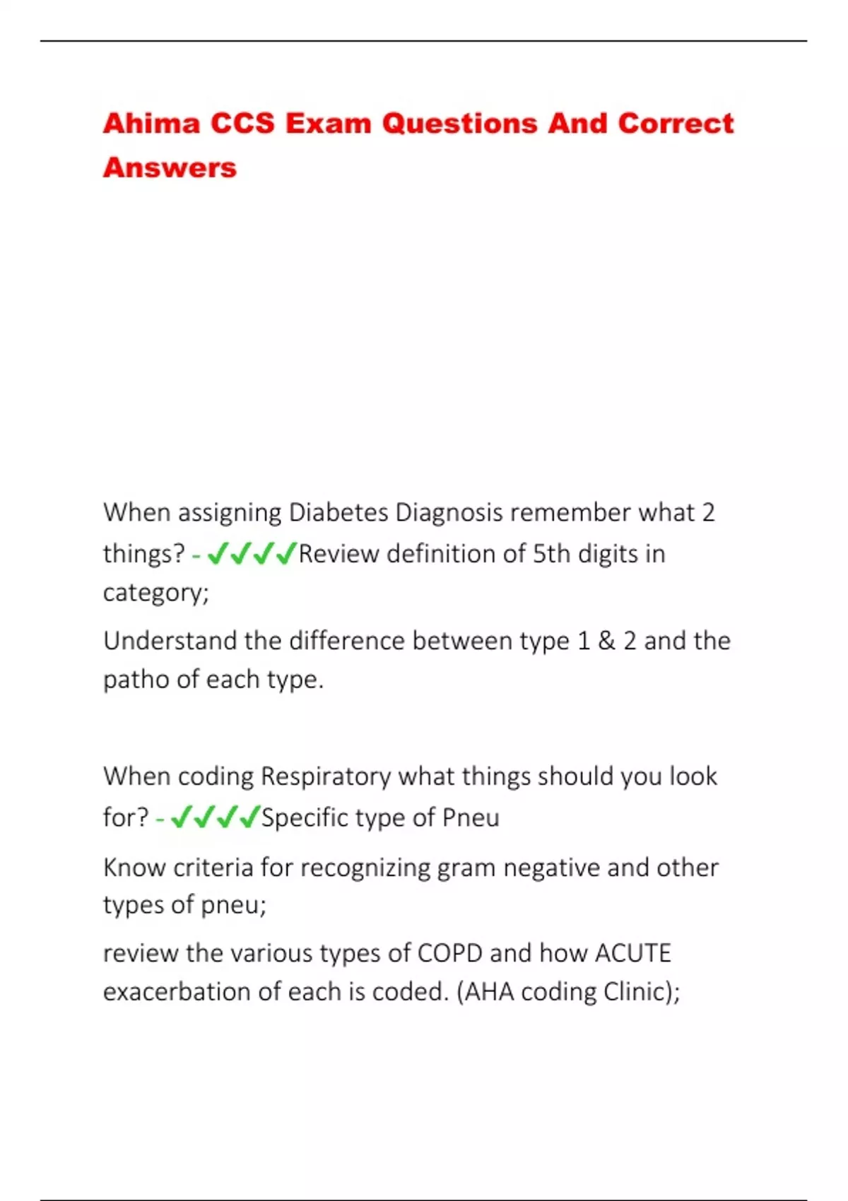 Ahima CCS Exam Questions And Correct Answers - Ahima CCS Exm Questons ...