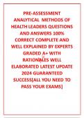 PRE-ASSESSMENT ANALYTICAL  METHODS OF HEALTH LEADERS QUESTIONS AND ANSWERS 100&percnt; CORRECT COMPLETE AND WELL EXPLAINED BY EXPERTS GRADED A&plus; WITH RATIONALES WELL ELABORATED LATEST UPDATE 2024 GUARANTEED SUCCESS&lbrack;ALL YOU NEED TO PASS YOUR EXAMS&rsqb;