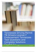 Tennessee Driving Permit TN Drivers License F Endorsement Tennessee Test Questions and Complete Solutions Graded A&plus;