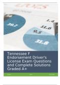 Tennessee F Endorsement Driver-s License Exam Questions and Complete Solutions Graded A&plus;
