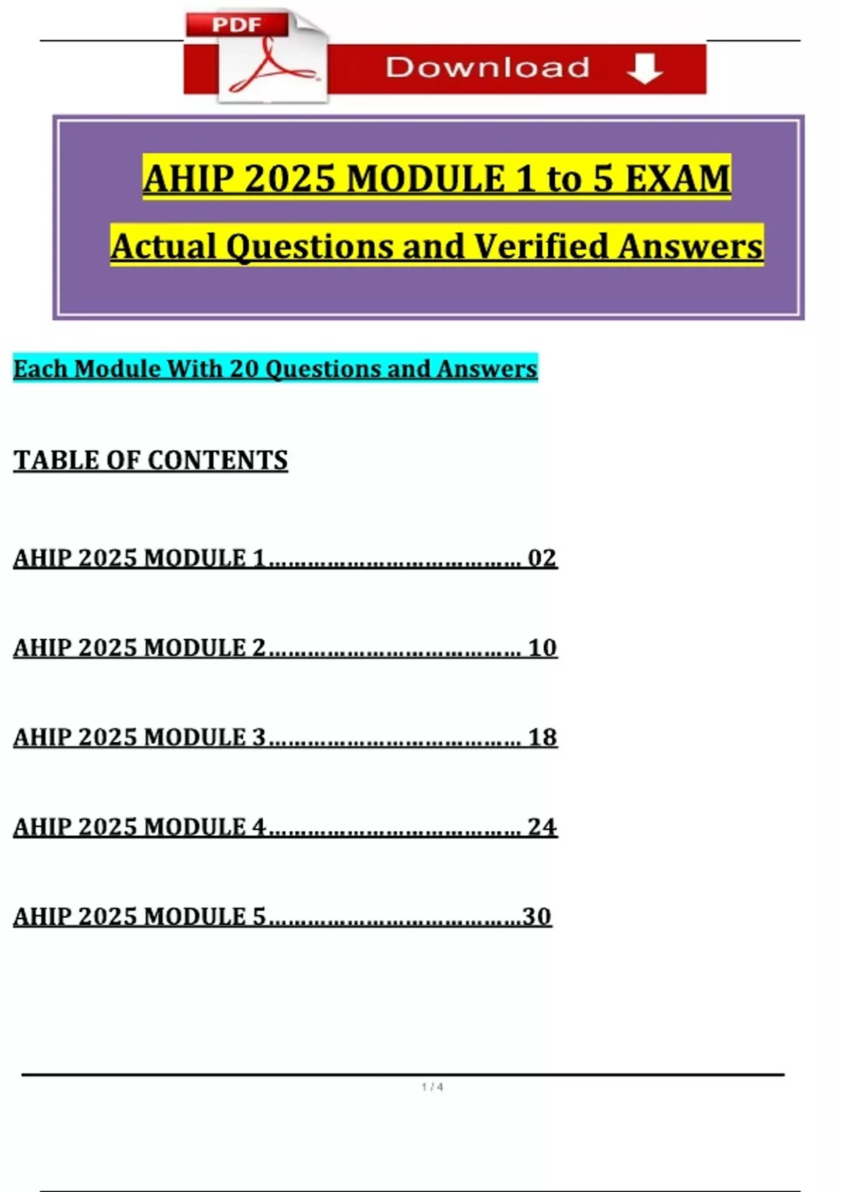 AHIP 2025 Module 1 to 5 Exam Questions and Verified Answers, 100%
