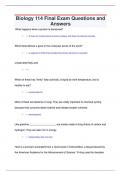 Biology 114 Final Exam Questions and  Answers