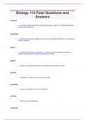 Biology 114 Final Questions and  Answers