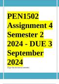 PEN1502 Assignment 4 COMPLETE ANSWERS&rpar; Semester 2 2024 - DUE 3 September 2024 &semi; 100&percnt; TRUSTED Complete&comma; trusted solutions and explanationsEnsure your success with us&period;&period; 