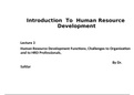 Human Resource Development Functions, Challenges to Organization and to HRD Professionals,