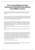 WGU Critical Thinking And Logic  Preassessment UPDATED Exam Questions  and CORRECT Answers