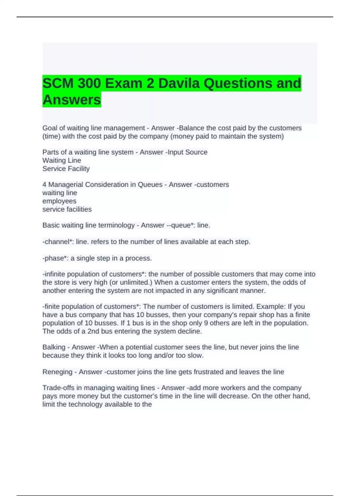 SCM 300 Exam 2 Davila Questions and Answers - SCM 300 - Stuvia US