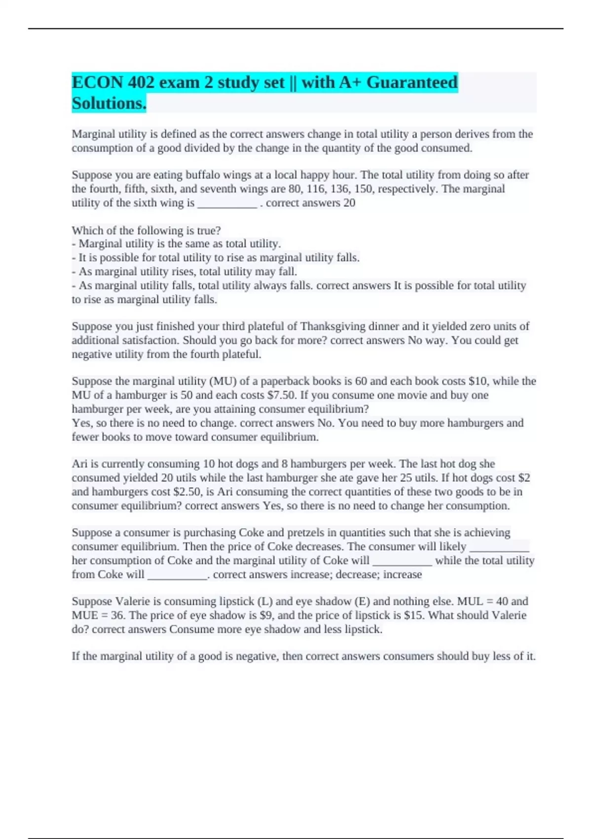 ECON 402 exam 2 study set || with A+ Guaranteed Solutions. - ECON 402 ...
