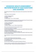 ADVANCED HEALTH ASSESSMENT MIDTERM REVIEW OF QUIZ QUESTIONS AND ANSWERS