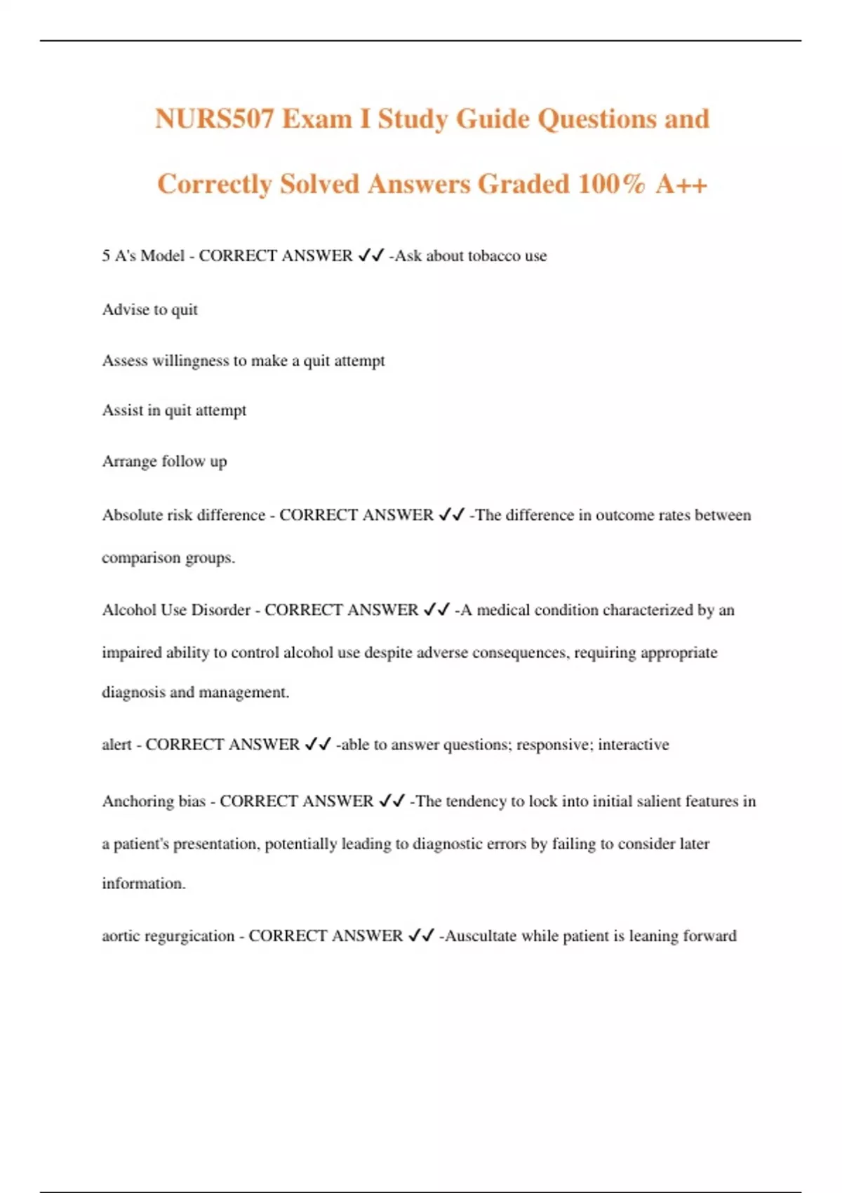 NURS507 Exam I Study Guide Questions and Correctly Solved Answers ...
