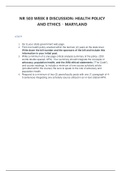 NR 503 WEEK 8 DISCUSSION&colon; HEALTH POLICY AND ETHICS &ndash; MARYLAND