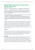 NR 501 Week 7 Discussion, Nursing Theory Applied to Research