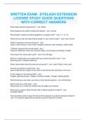 WRITTEN EXAM - EYELASH EXTENSION LICENSE STUDY GUIDE QUESTIONS WITH CORRECT ANSWERS