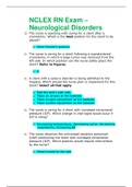 NCLEX RN Exam &ndash; Neurological Disorders Questions&sol;Answers &lpar;100 &percnt; Helpful Solutions&rpar;