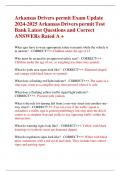 Arkansas Drivers permit Exam Questions and Answers &lpar;2024&sol;2025&rpar; &lpar;Verified Answers&rpar; Rated A &plus;