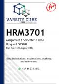 HRM3701 Assignment 1 &lpar;DETAILED ANSWERS&rpar; Semester 2 2024 - DISTINCTION GUARANTEED 