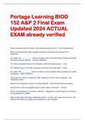 Portage Learning BIOD 152 A&P 2 Final Exam Updated 2024 ACTUAL EXAM already verified 